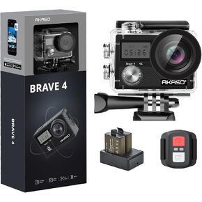 AKASO Brave 4 Action Camera 4K 30fps with 128GB MicroSDXC Card 20MP Ultra HD 131FT Waterproof Underwater Camera EIS WiFi Remote Control 5X Zoom Sport Cameras with Bicycle Accessories Kit Bundle