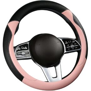 Pink Soft Suede Steering Wheel Cover for Women Girl with Upgraded Silicone Inner Ring, Anti-Slip, Odourless Memory Foam Car Interior, Universal 14.5-15 Inch, Cute Cat Ear Design (Suede)