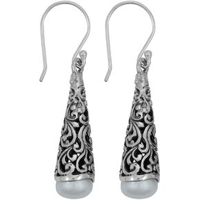 Sterling Silver Pearl Dangle Earrings, Handcrafted by Balinese Artisan