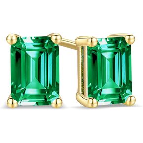 TRUMIUM Sterling Silver Earrings for Men Green Black Onyx Stud Earrings 14K Gold Plated Hip Hop Rapper Singer Rapper Earrings Screw Back Hypoallergenic