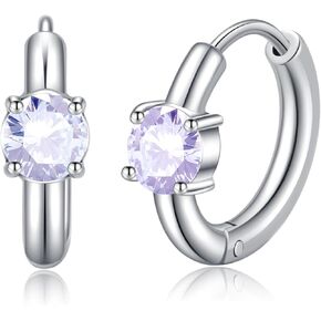 Birthstone Cubic Zirconia Huggies Earrings for Women, 316L Stainless Steel Birthstone Small Hoop Earrings Hypoallergenic 5A Round Gemstone Earrings Dainty Birthday Jewelry Gifts