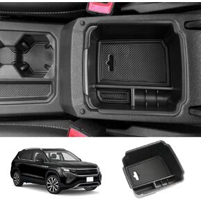 LUWU for 2024 Volkswagen Taos Interior Accessories,2022-2024 Taos Center Console Organizer 2023 Taos Armrest Storage Box 2024 Taos Armrest Organizer Insert Tray 2024 Taos Console Organizer(Black-trim)