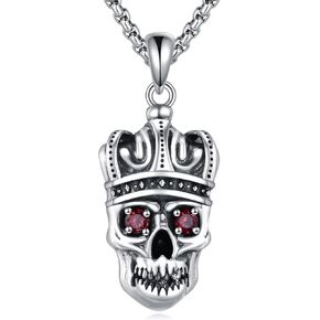 Punk Skull Necklace Sterling Silver Skull Pendant Punk Fashion Jewelry Gift for Women Men