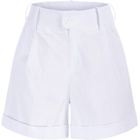 Belle Poque Women Summer Linen Shorts Elastic High Waisted Shorts with Pockets