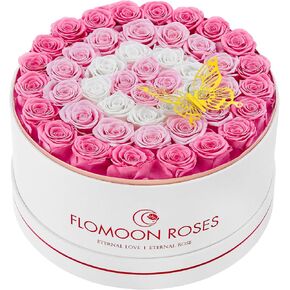 صندوق هدايا Forever Real Roses، 47 وردة محفوظة في صندوق مخملي أبيض مستدير من الزهور لهدايا عيد ميلاد عيد الحب لورودها الطويلة الأمد التي تدوم لأكثر من عام (متعدد الألوان) in Kuwait