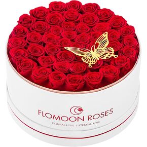 Forever Real Roses Gift Box 47 Preserved Roses in White Round Velvet Box Flowers for Birthday Valentines Day Gifts for Her Long Lasting Roses That Last Over a Year (Multicolor)