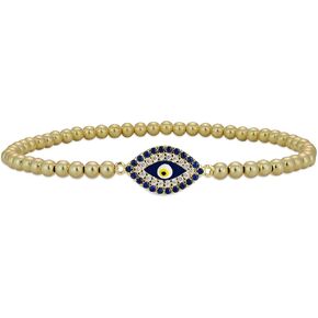 14KT Gold Filled Beaded Evil Eye Bracelet with Enamel Detail – Tarnish-Free Women's Jewelry Gift for Protection and Style