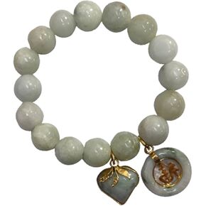 Light Green Jade Bracelet with Lucky Coin and Jade Heart Promote Love Prosperity for Women Charms Luck Success for Chub
