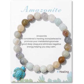 Pingyongchang Sea Turtles Stress Relief Anxiety Yoga Bracelet,Healing Crystal Stone Mantra Bracelets for Women Inspirational Bohemian Natural Beaded Birthday Holiday Beach Gifts