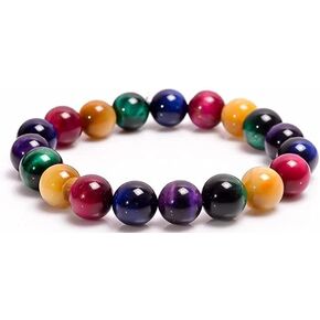 Z.A Gems Natural Multicolor Tiger Eye Bracelet | 8MM Beads Bracelet,Braided Gift Bracelet & Stretch Charm Bracelet For Men Women (6.50 Inches,Multi Tiger Eye)