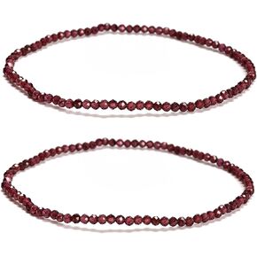 2 Pcs/Set 2mm 3mm 4mm Trendy Natural Raw Red Garnet Gemstone Bracelet, Faceted Round Stone Stretch Beaded Bracelets for Women Men Stackable