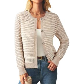 FAIRY SEASON Women's Striped Cardigan Sweaters Open Front Long Sleeve Button Down Casual Cable Knit Jackets Outerwear 2024