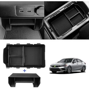 Autorder 2PCS Center Console Organizer for Honda Civic 2022 2023 2024 2025 Accessories Armrest Storage Box Secondary Insert Tray with Non-Slip Mats(Not for Civic Si)