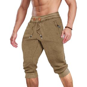 MAGCOMSEN Men's 3/4 Jogger Capri Pants with Zipper Pockets Knee Length Running Training Workout Shorts