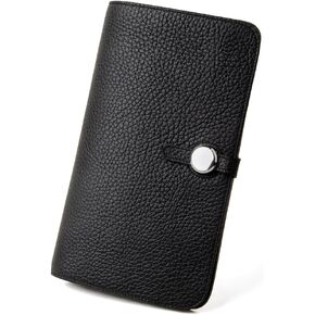 Fashion Brown Genuine Leather Long Wallet Women,Credit Card Passport Holder Female (Black)