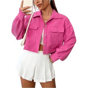 SweatyRocks Women's Flap Pocket Drop Shoulder Crop Tops Button Front Collar Casual Jacket