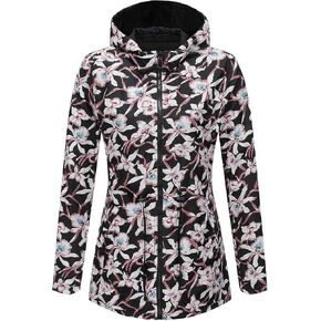 RISISSIDA Women Casual Reversible Floral Print Jacket Hooded Spring Fall Fashion, Lightweight Waterproof Thin Transition Coat