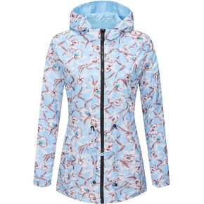 RISISSIDA Women Casual Reversible Floral Print Jacket Hooded Spring Fall Fashion, Lightweight Waterproof Thin Transition Coat