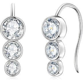 Moissanite Earrings for Women, 3 Stone/Solitaire Lab Diamond Open Hoop Earrings, 18K White Gold Plated D Color Round Cut 925 Sterling Silver Earrings, GRA Certified, Jewelry Box Packed