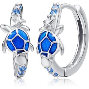 TRISHULA Turtle Earrings 925 Sterling Silver Tortoise Hoop Earrings Turtle Hoop Huggie Earrings Sea Animal Earrings Sea Turtle Jewelry for Women Gifts