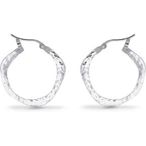 Boma Jewelry Sterling Silver Organic Hammered Texture Snap Down Hoop Earrings