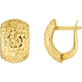 14k Yellow Gold Textured Curved Thick Hoop Earrings with Leverback