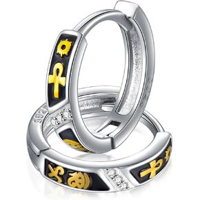 Ankh Hoop Earrings for Women 925 Sterling Silver Gold Ankh Eye of Horus Huggie Earrings Egyptian Religious Jewelry Christmas Gifts for Men