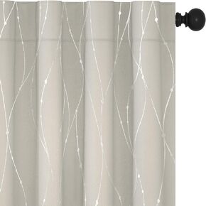 Deconovo Blackout Curtains for Bedroom and Living Room, 72 Inch Long Energy Saving Curtains, Heat Blocking Panels, Wave Lines with Dots Pattern (42 x 72 Inch, Beige, 2 Panels)