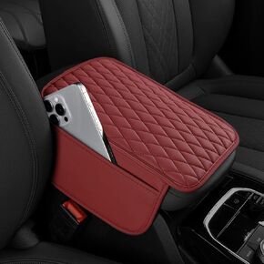 Car Center Console Cover, Upgraded Leather Armrest Seat Box Cover with 2 Storage Bags, Universal Waterproof Car Armrest Cover Cushion Comfortable Car Decor Accessories for Most Vehicles (Black)
