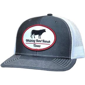 WHISKEY BENT HAT CO. Whiskey Ranch Livestock Cattle Adjustable Snapback Hats (US, Alpha, One Size, Gray/White Cattle Patch)