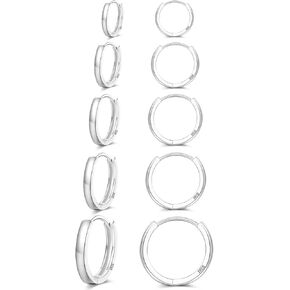 Senteria 925 Sterling Silver Plated Hoop Earring 5 Pairs Small Silver Hoop Earrings Hypoallergenic Silver Hoop Earring for Women Cartilage Sleepers Huggie Earrings Sets 8/10/12/14/16mm