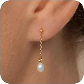 Pearl Earrings for Women-Dainty 14k Real Gold Plated Pearl Earrings Sterling Silver Post Stud Earrings for Women Trendy Gold Diamond Stud Drop Earrings Bridal Wedding Jewelry in Saudi Arabia