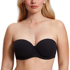 DOBREVA Women's Strapless Bra Lightly Padded Supportive Tshirt Plus Size Full Coverage Convertibe Underwire for Big Bust