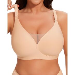 Womens Push Up Full Coverage Wireless Bras No Underwire Seamless Lift Comfort v Neck Mesh Everyday Bras Tshirt Bralettes