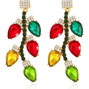 ATIMIGO Merry Christmas Drop Dangle Earrings Cute Christmas Xmas Tree Light Bulb Snowman Santa Candy Cane Socks Red Bow Beaded Dangling Earrings for Women Christmas Gift