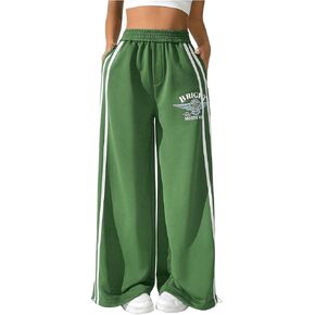Verdusa Women's Striped Wide Leg Loose Athletic Pants Elastic Waist Sweatpants with Pockets