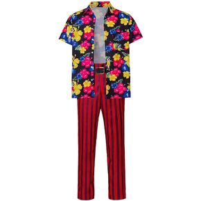 RocailleCos Ace Ventura Cosplay Costume Men's Classic Shirt Red Striped Pants Pet Detective Outfits Adult Halloween Suit