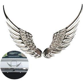 1 Pair Silver Car Angel Wings Sticker, Hawk Eagle Wings Car Emblem,4.92in*1.37 * 0.39in 3D Metal Stereo Wing Sticker, Suitable for Most Car Models (Silvery)