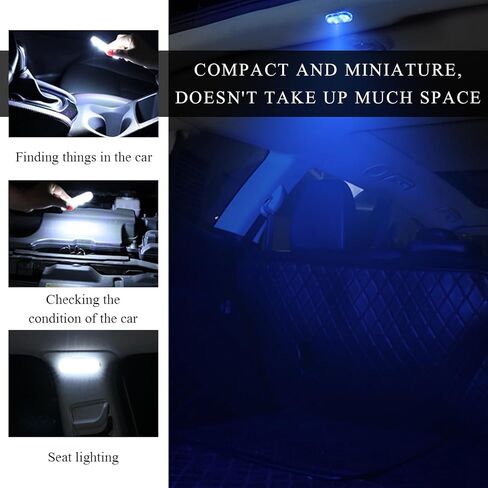 2 PCS Car LED Lights Interior Wireless, Magnetic Car Ambient Lighting with 6 Bright LED Lamp Beads, Portable USB Rechargeable Vehicle Interior Led Night Light for Car (White) in Kuwait
