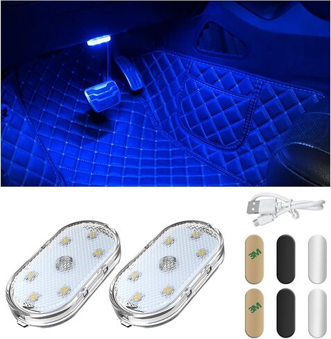 2 PCS Car LED Lights Interior Wireless, Magnetic Car Ambient Lighting with 6 Bright LED Lamp Beads, Portable USB Rechargeable Vehicle Interior Led Night Light for Car (White) in Kuwait