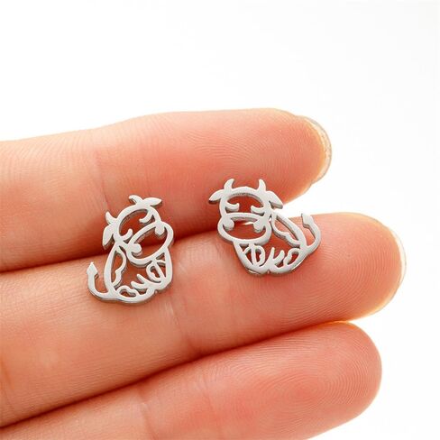 Minimalist Cow Small Stud Earrings Stainless Steel for Women Men Cute Cattle Hollow Animal Cartilage Pierced Hypoallergenic Tiny Huggie Studs Earring Fashion Jewelry Gifts in Saudi Arabia