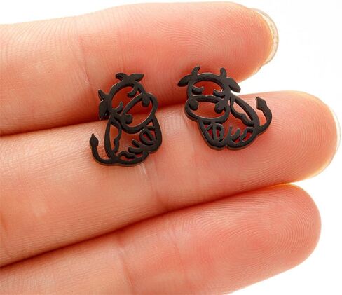 Minimalist Cow Small Stud Earrings Stainless Steel for Women Men Cute Cattle Hollow Animal Cartilage Pierced Hypoallergenic Tiny Huggie Studs Earring Fashion Jewelry Gifts in Saudi Arabia