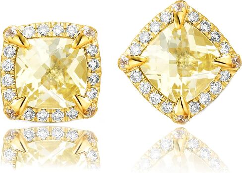LUCA SMITH 14K Gold Plated HALO Stud Earrings | Square Diamonique Stud Earrings Set | 925 Sterling Silver Cubic Zirconia Stud Earrings | Hip Hop Earrings for Women Men in Kuwait
