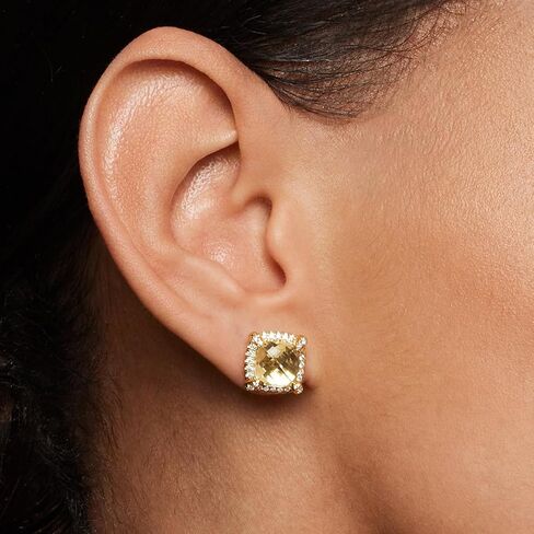 LUCA SMITH 14K Gold Plated HALO Stud Earrings | Square Diamonique Stud Earrings Set | 925 Sterling Silver Cubic Zirconia Stud Earrings | Hip Hop Earrings for Women Men in Kuwait
