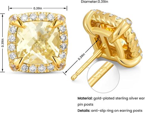 LUCA SMITH 14K Gold Plated HALO Stud Earrings | Square Diamonique Stud Earrings Set | 925 Sterling Silver Cubic Zirconia Stud Earrings | Hip Hop Earrings for Women Men in Kuwait