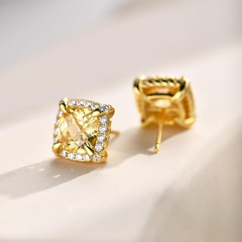 LUCA SMITH 14K Gold Plated HALO Stud Earrings | Square Diamonique Stud Earrings Set | 925 Sterling Silver Cubic Zirconia Stud Earrings | Hip Hop Earrings for Women Men in Kuwait