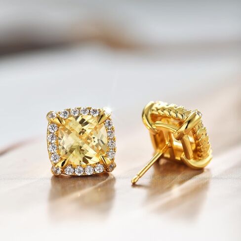 LUCA SMITH 14K Gold Plated HALO Stud Earrings | Square Diamonique Stud Earrings Set | 925 Sterling Silver Cubic Zirconia Stud Earrings | Hip Hop Earrings for Women Men in Kuwait