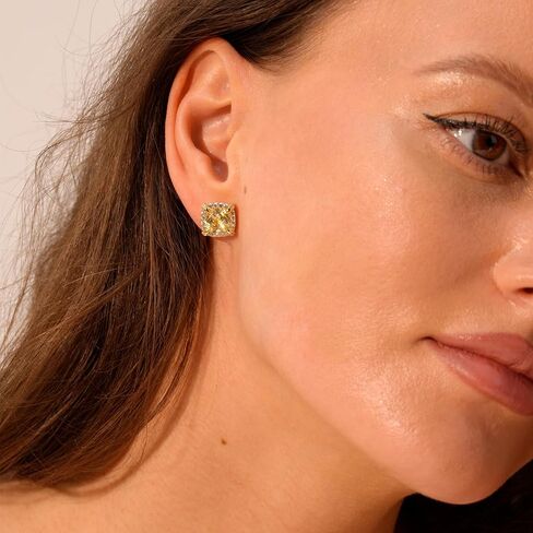 LUCA SMITH 14K Gold Plated HALO Stud Earrings | Square Diamonique Stud Earrings Set | 925 Sterling Silver Cubic Zirconia Stud Earrings | Hip Hop Earrings for Women Men in Kuwait
