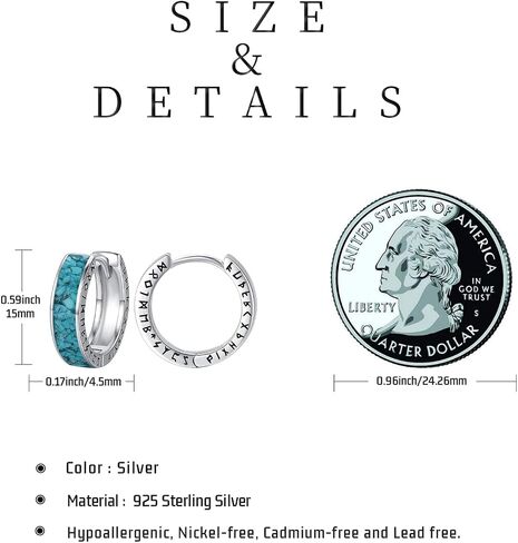 أقراط هوب للرجال 925 فضة فايكنغ أقراط نورس الرونية أقراط الفيروز أقراط فايكنغ مجوهرات هدايا in Saudi Arabia