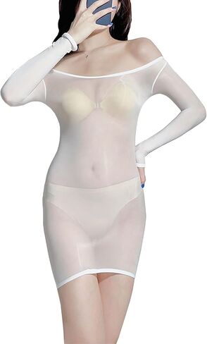 RUIBAVYA Bodystocking Lingerie Dress Sheer Sexy Long Sleeves Nylon Full Body Stocking Shiny Tights in Saudi Arabia